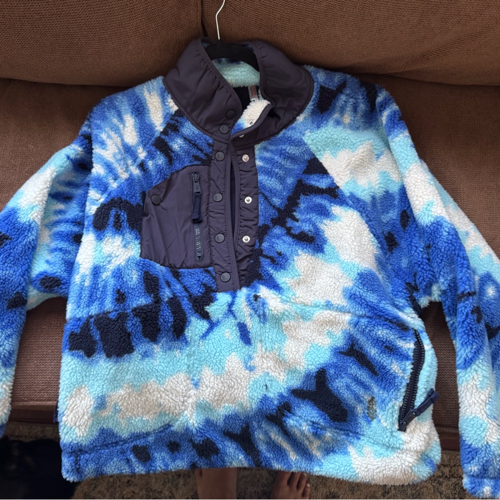 Blue and White Fleece Jacket FREE PEOPLE MOVEMENT